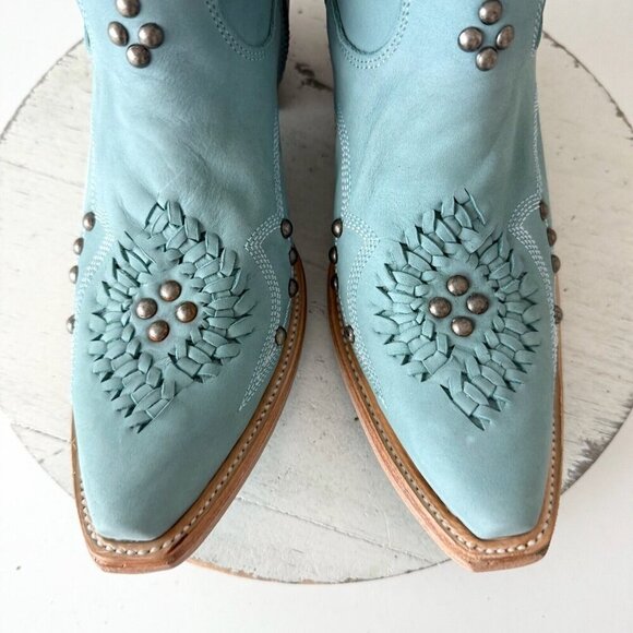 Lane COSSETTE Womens Cowboy Bootied 8 Blue Leather Cowgirl Western Ankle Boots - Picture 7 of 13